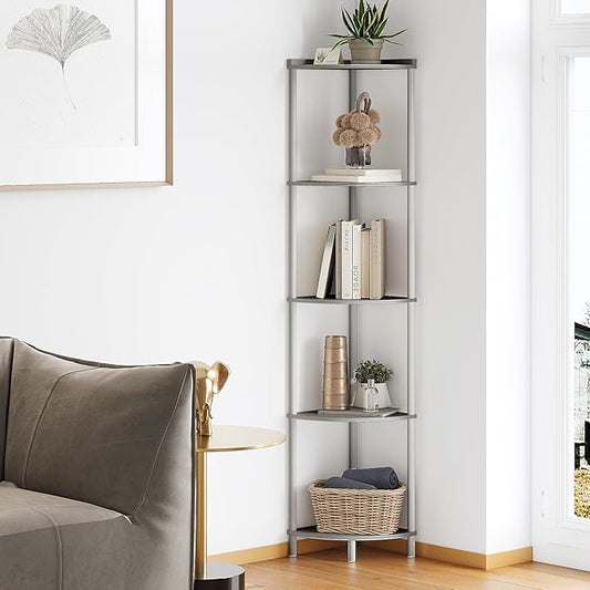 SUNMORY 5 Tier Corner Shelf, Industrial Display Shelf, Narrow Plant Stand by SUNMORY