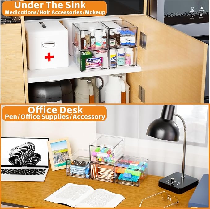 Yieach 8 Pack Small Stackable Storage Bins, Medicine Cabinet Organizer - Image 9