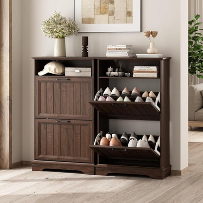 Shoe Storage Cabinet with 2 Flip Drawers, Narrow Slim Shoe Organizer - Image 6