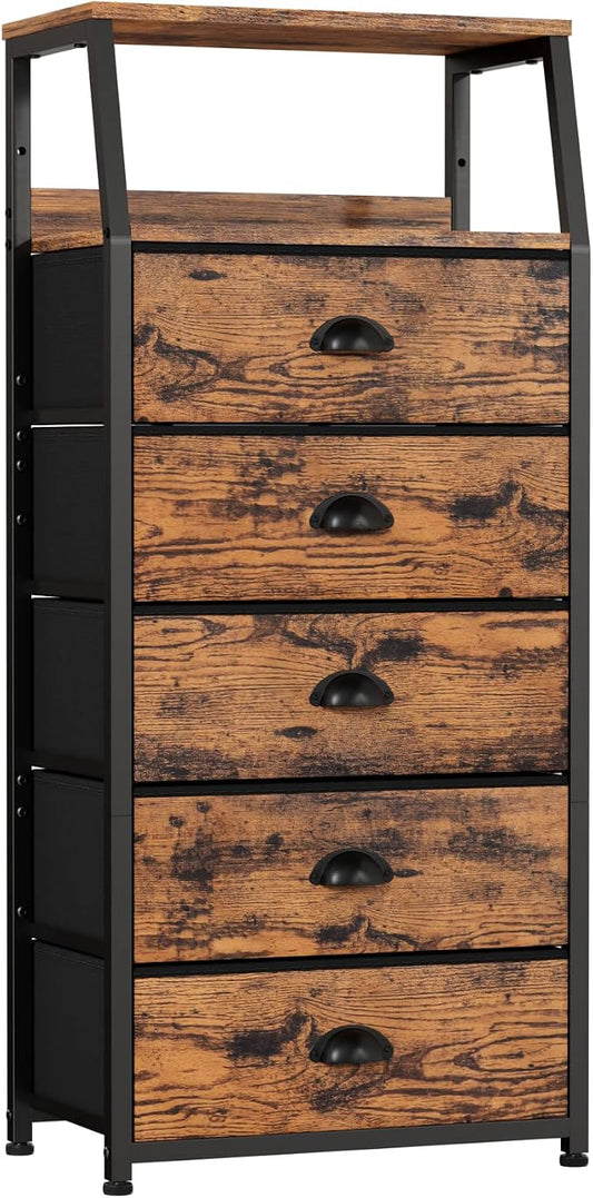 Furnulem Dresser for Bedroom, 5 Drawers Tall Nightstand, Chest of Drawers | by Furnulem
