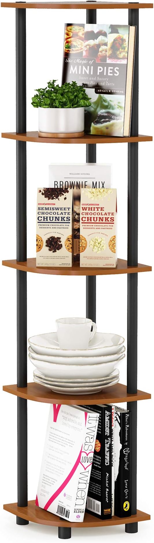 Furinno TURN-N-TUBE Corner Shelf, 5-Tier Corner Bookshelf, Open Storage Shelves - Image 6