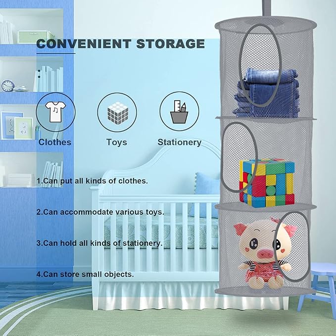 2Pcs Hanging Stuffed Animal Storage Hammock Net 3 Tiers, Holds Plushies - Image 7