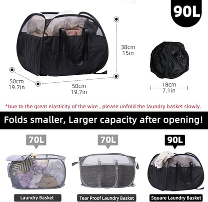 Collapsible Laundry Basket, 90L Tear Proof Mesh Pop-up Hamper | Foldable - Image 2