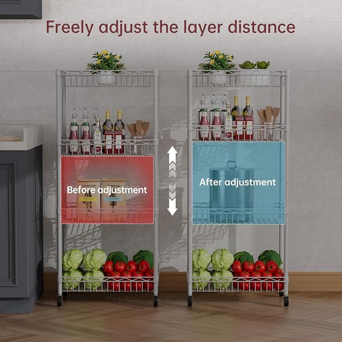 4 Tier Basket Shelf Wire Shelving Unit Adjustable Storage Shelves Big Basket - Image 3