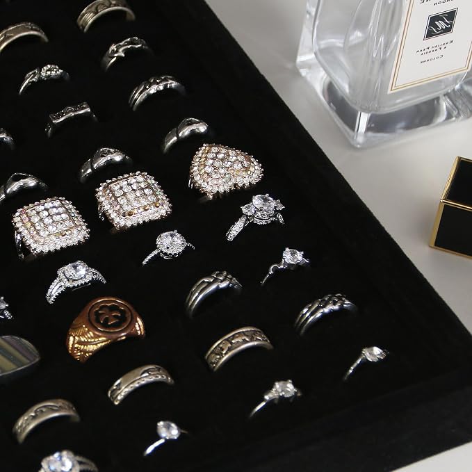 Coward 2Pcs/Set Black Velvet Stackable Ring Organizer Tray, Velvet Ring Earring - Image 3