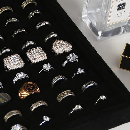 Coward 2Pcs/Set Black Velvet Stackable Ring Organizer Tray, Velvet Ring Earring - Image 3