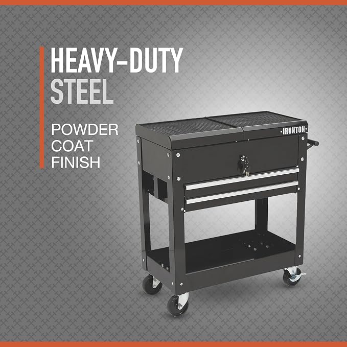 Ironton 28in. 2-Drawer Tool Cart, 350-Lb. Capacity, Heavy-Duty Rolling Service - Image 5