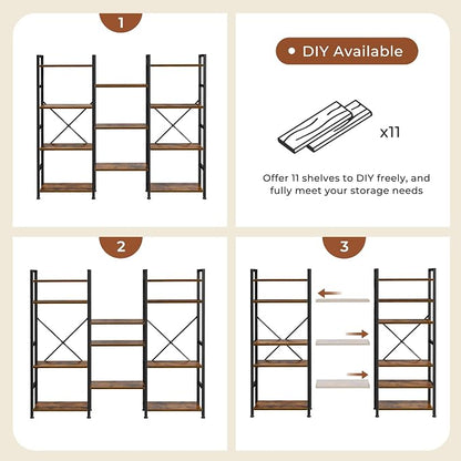 SUPERJARE Triple Bookshelf, Bookcase - Image 9