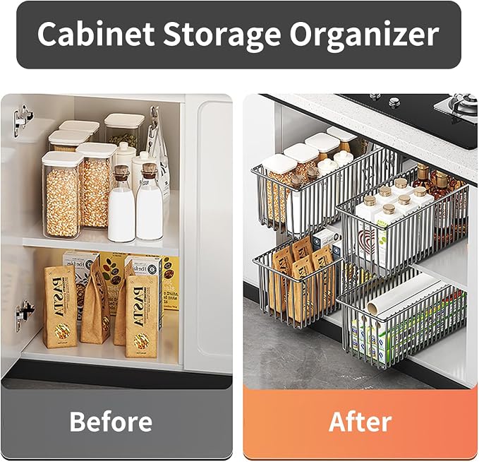 Pull Out Cabinet Organizer 2 Pack, Under Sink, Self Adhesive Slide Out Pantry - Image 4