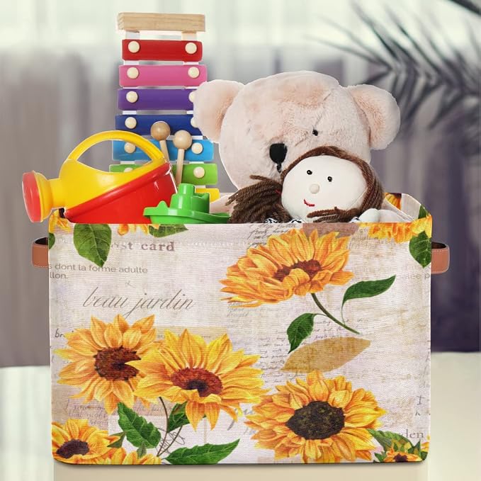 Storage Basket Flower Floral Sunflower, Large Foldable Organizer Storage Bins - Image 4