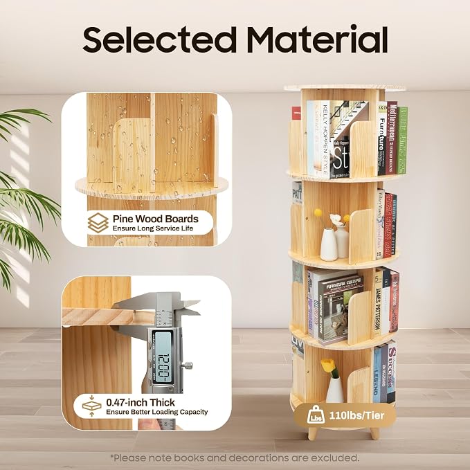 Rotating Bookshelf, Revolving Bookcase, Stackable Bookshelf Organizer, Swivel - Image 4