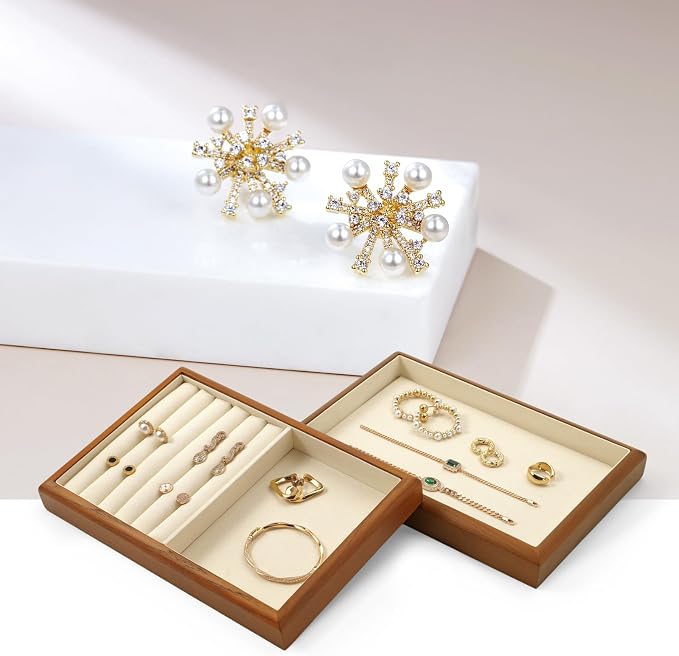 Oirlv Solid Wood 11 Slots Ring Tray Jewelry Organizer Tray Jewelry Drawer - Image 3