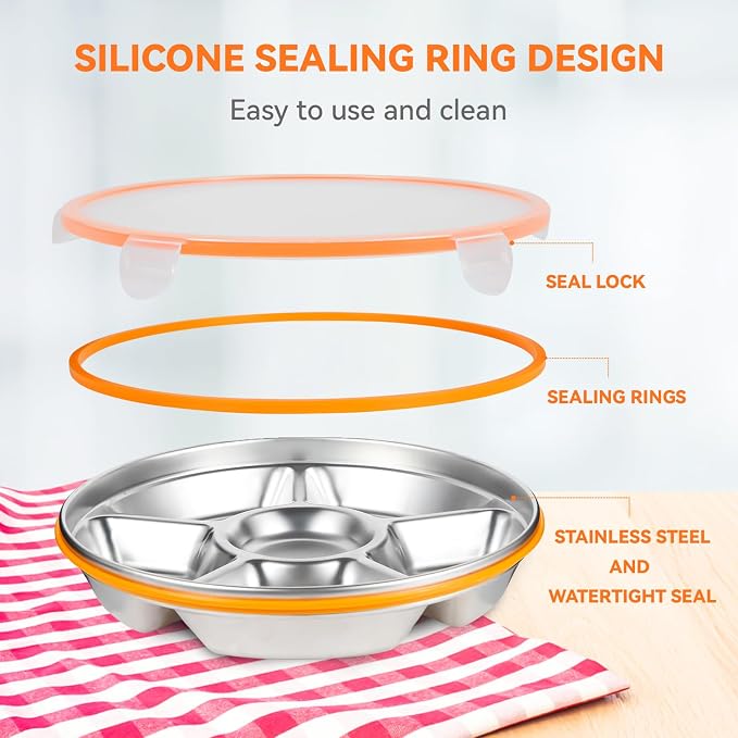 6-Compartment Stainless Steel Serving Tray - Image 5