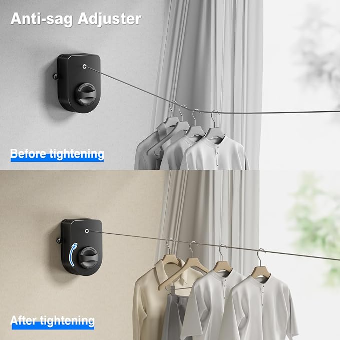 Mustorn Retractable Clothesline Indoor, Non-Sagging Outdoor Clothes Line - Image 3