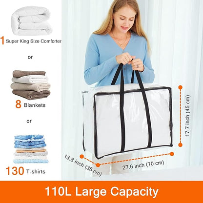Vieshful 7 Pack Clear Comforter Storage Bag, 110L Over-Sized Clothes Storage Bag - Image 2