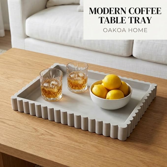 OAKOA Concrete Decorative Tray for Coffee Table Tray Decor - Image 4