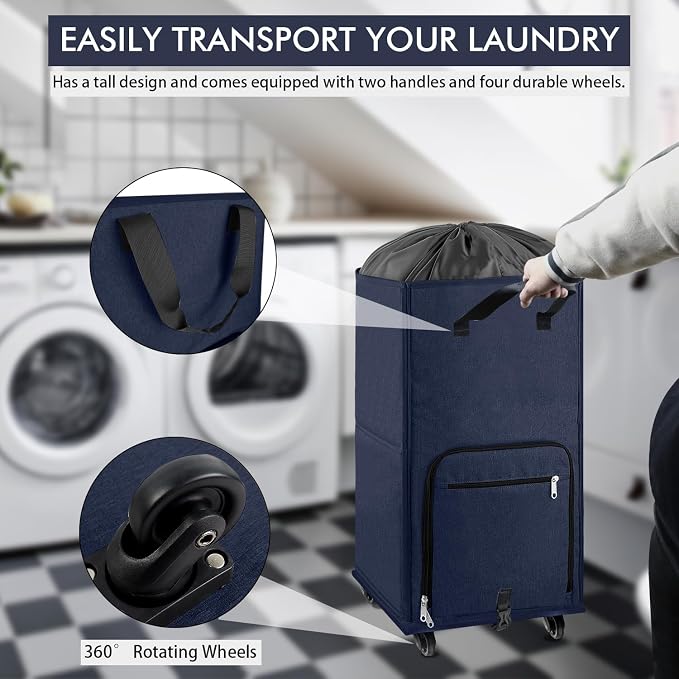 Bukere Large Rolling Laundry Basket, Laundry Hamper - Image 2
