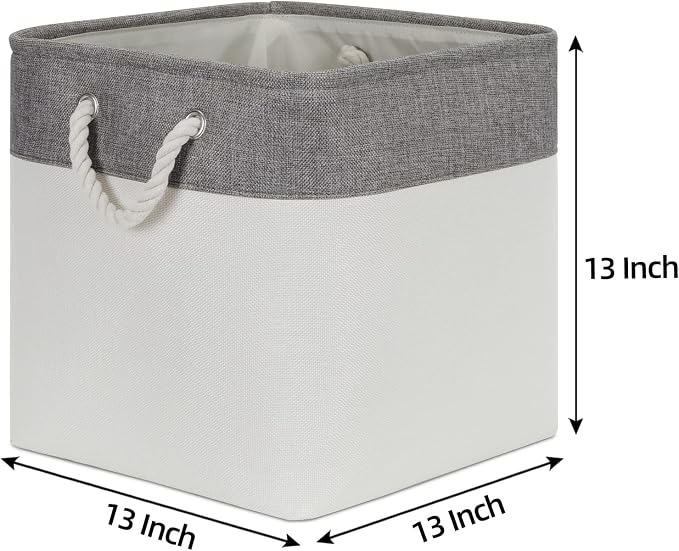 Bidtakay Fabric White Baskets for Shelves Set of 3 Cube Storage Large Organizer - Image 7