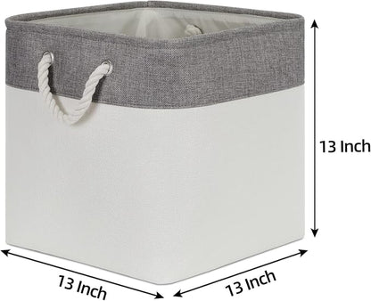Bidtakay Fabric White Baskets for Shelves Set of 3 Cube Storage Large Organizer - Image 7