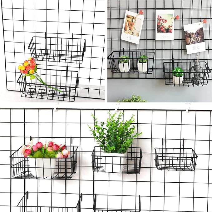 10 PCS Wire Baskets Wall Grid Panel Hanging Wire Basket Hanging Wall Baskets No - Image 6