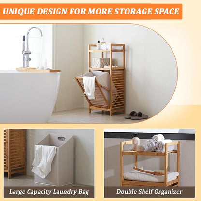 Laundry Hamper with 2-Tier Shelves & Tilt Out Basket, Laundry Baskets Organizer - Image 8