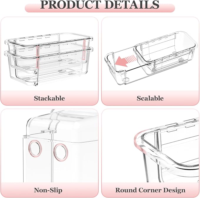 DILIBRA 12 Pcs Clear Extendable Drawer Organizer, Adjustable Drawer Storage - Image 5