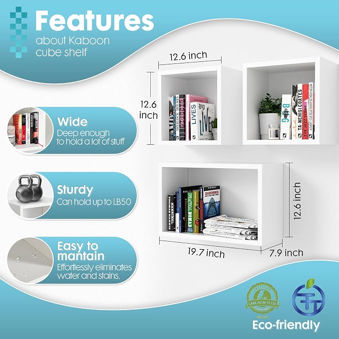 Wall Mount Shelf Set of 3, Floating Cube Shelves - Image 2