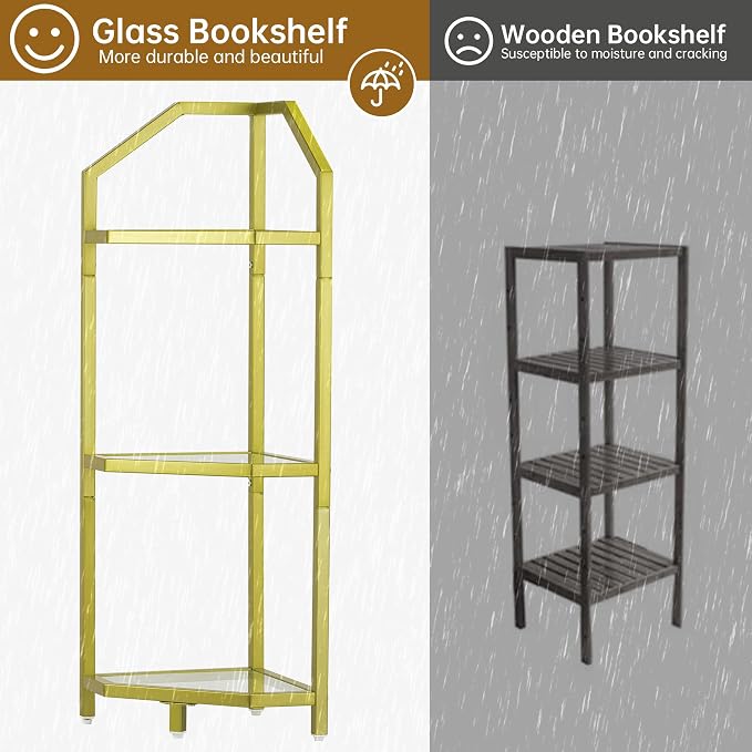 3-Tier Corner Shelf Stand, Bathroom Storage Rack Shelf, Plant Rack, Tempered - Image 5