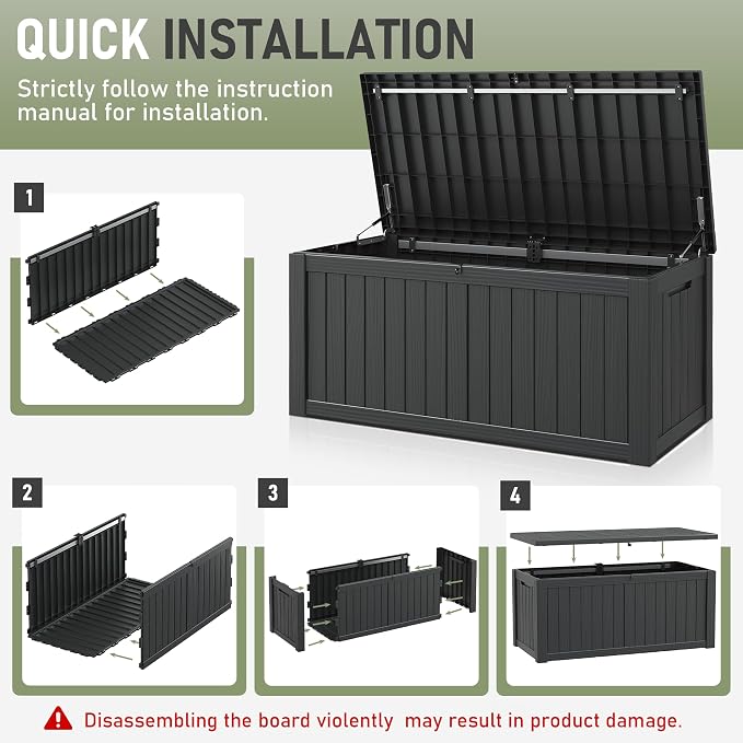 Outdoor Storage Box, 120 Gallon Deck Box, Resin Waterproof Outside Storage Bench - Image 9