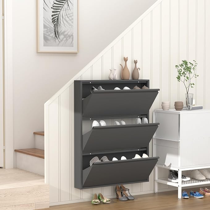 GREATMEET Shoe Cabinet with 3 Flip Drawers, Metal Entrance Shoe Cabinet Storage - Image 2