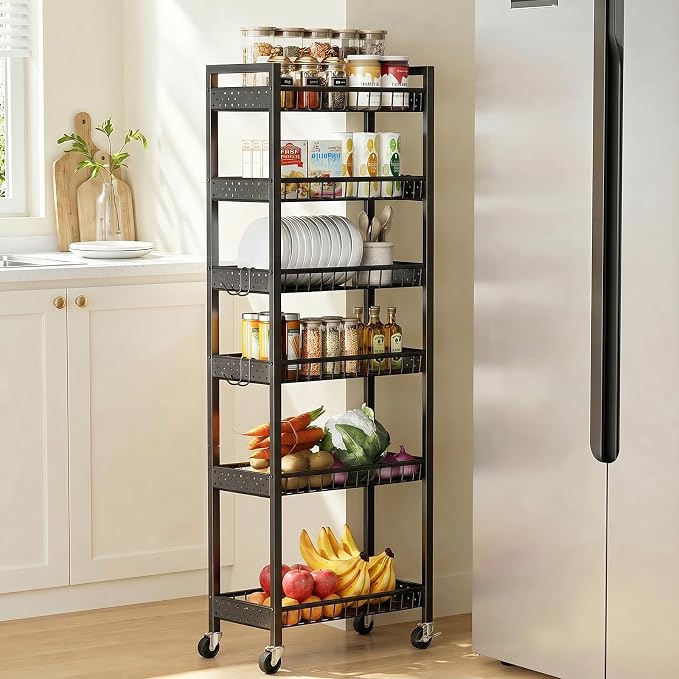 6 Tier Slim Storage Cart, Narrow Rolling Cart by Kssiaz