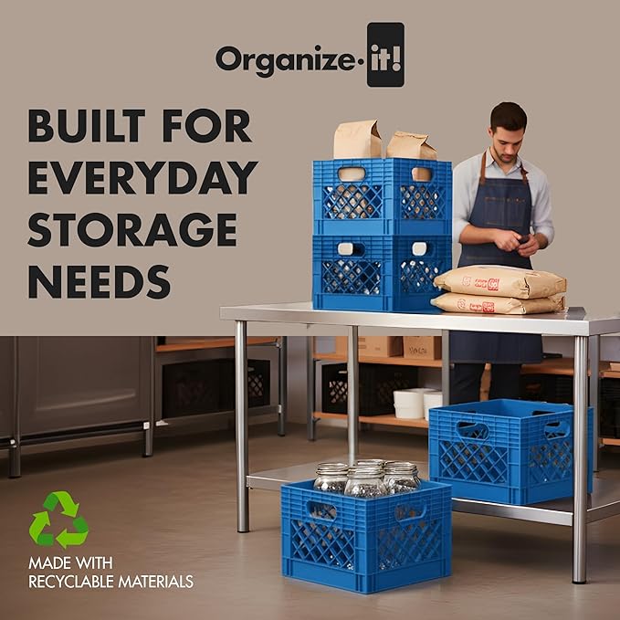 ORGANIZE-IT! 4 Pack Storage Milk Crate, Heavy Duty Versatile Box Organizers - Image 3