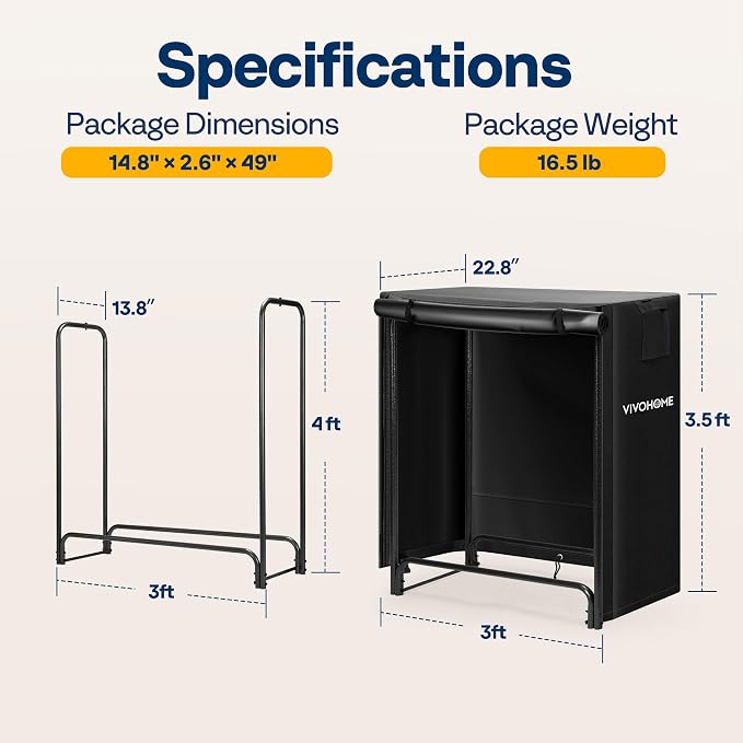VIVOHOME 3 ft Heavy Duty Firewood Rack Outdoor - Image 4