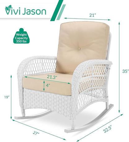 VIVIJASON 2 Piece Patio Wicker Rattan Rocker Chair, Outdoor Rattan Rocker Chair - Image 2