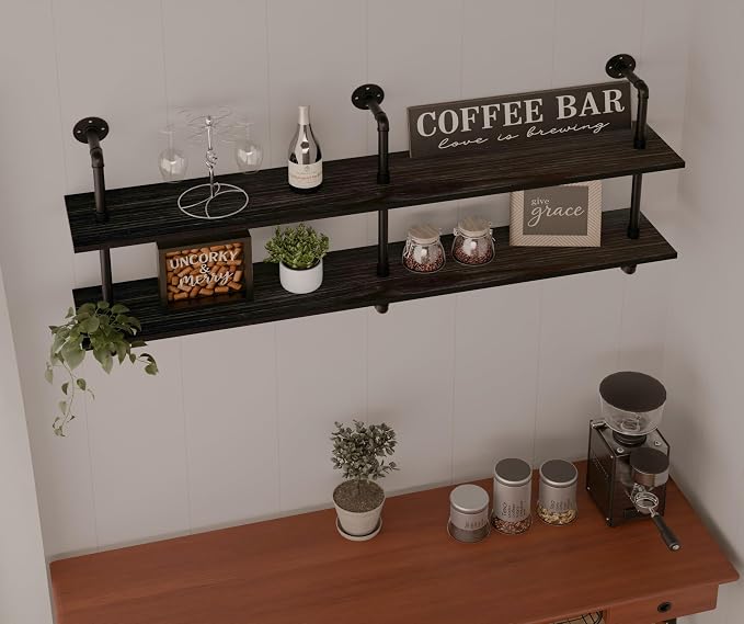 HDDFER Industrial Pipe Shelf Shelving Bookcase, Wall Mounted Rustic Bookshelf - Image 4
