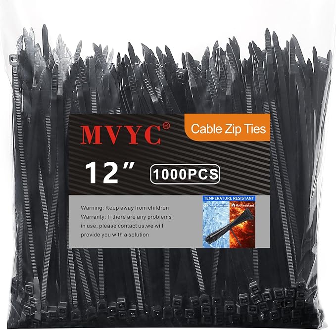 1000PCS Zip Ties 12 Inch Heavy Duty 50lbs UV Resistant Zip Black Cable Straps by SyncYourLifeWithMVYC