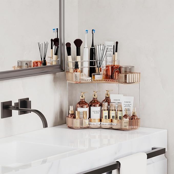 2-Tier Corner Bathroom Counter Organizer - Image 3