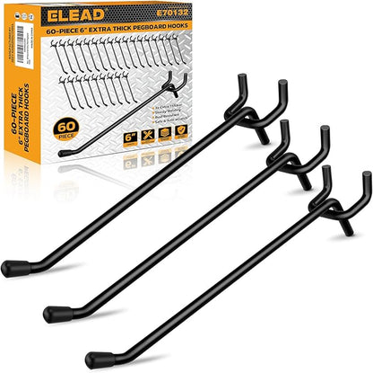 ELEAD 60-Piece 6 Inch Extra Thick Pegboard Hooks, Heavy Duty Peg Board by ELEAD
