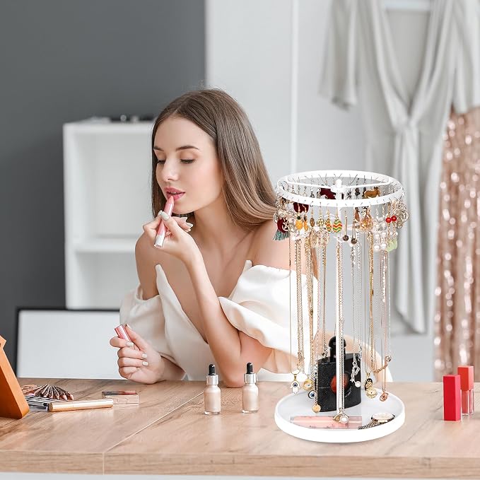 360 Rotating 2-Tier Jewelry Organizer Stand, Large Earring Holder Organizer - Image 8