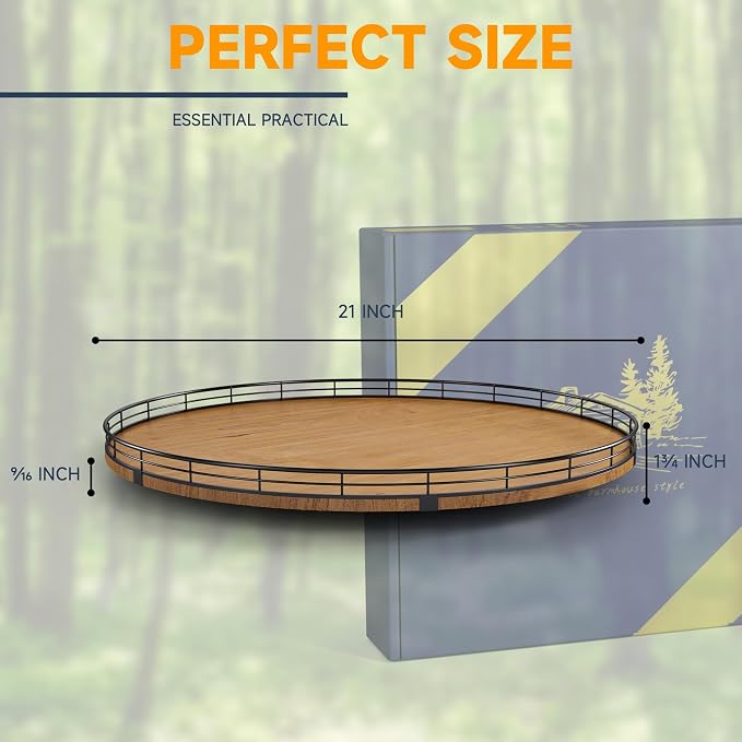 Farmhouse Oak 21" Lazy Susan Turntable Organizer - Image 4