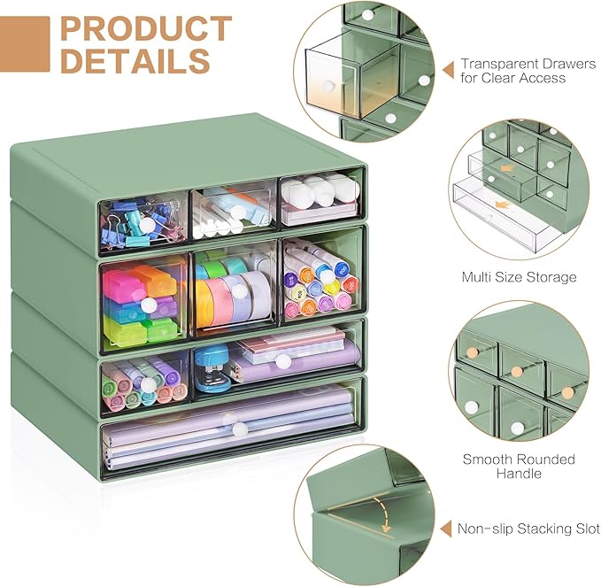 Desk Storage Organizer with 9 Drawers, 4 Tiers Stackable Desktop Craft Storage - Image 4