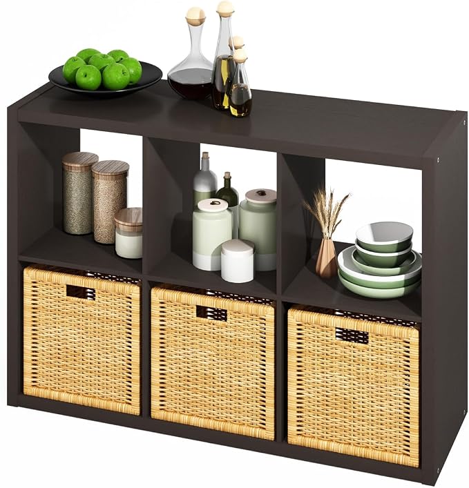 Furinno HERMITE 6-Cube Kitchen Island, Extra Thick Coffee Bar, Dark Oak | by Furinno-FitsYourSpaceFitsYourBudget