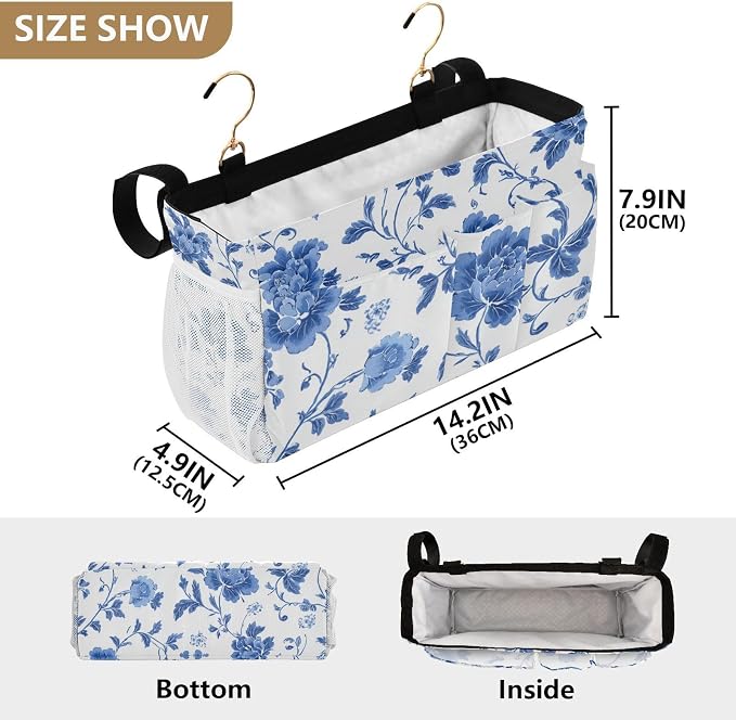 Flowers Blue and White Pattern Bedside Caddy - Image 4