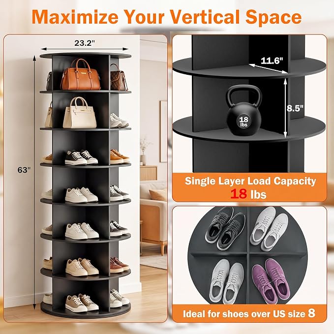 Redlife 360° Rotating Shoe Rack Tower, 7-Tier Lazy Susan Shoe Organizer - Image 2