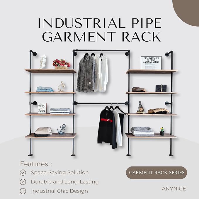 Industrial Pipe Clothing Rack, Wall Mounted Garment Hanging Rack - Image 2