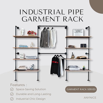Industrial Pipe Clothing Rack, Wall Mounted Garment Hanging Rack - Image 2