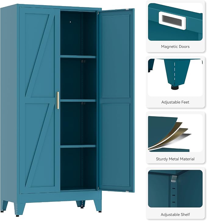 61" H Kitchen Pantry Storage Cabinet, Farmhouse Pantry Cabinet, Tree Doors - Image 6
