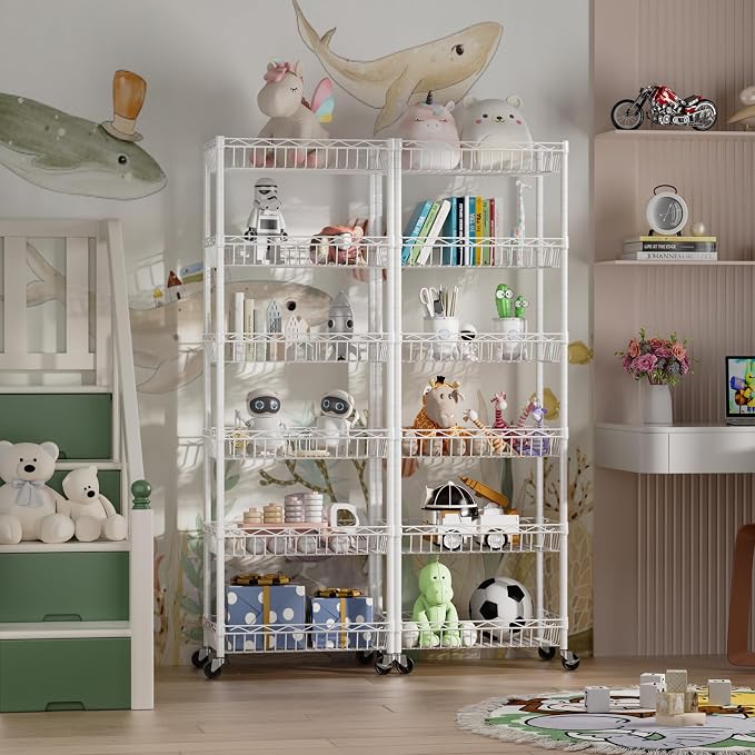 6 Tier Basket Shelf Wire Shelving Unit Adjustable Storage Shelves Big Basket - Image 9