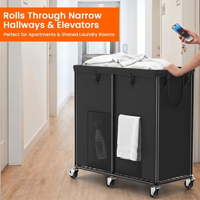 80 GAL Laundry Hamper with Lid, Rolling Laundry Basket with Wheels and Bag | - Image 7