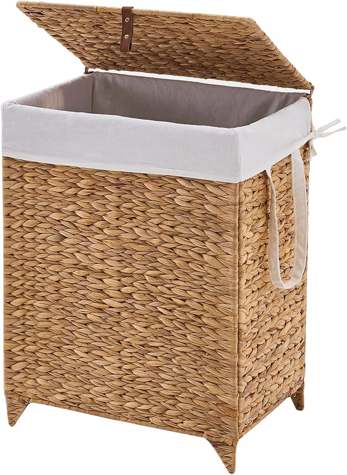 Laundry Hamper with Lid and Removable Liner Bag, Handwoven Natural Hyacinth by LGENHOOMHandwovenNaturalWaterHyacinthBasket